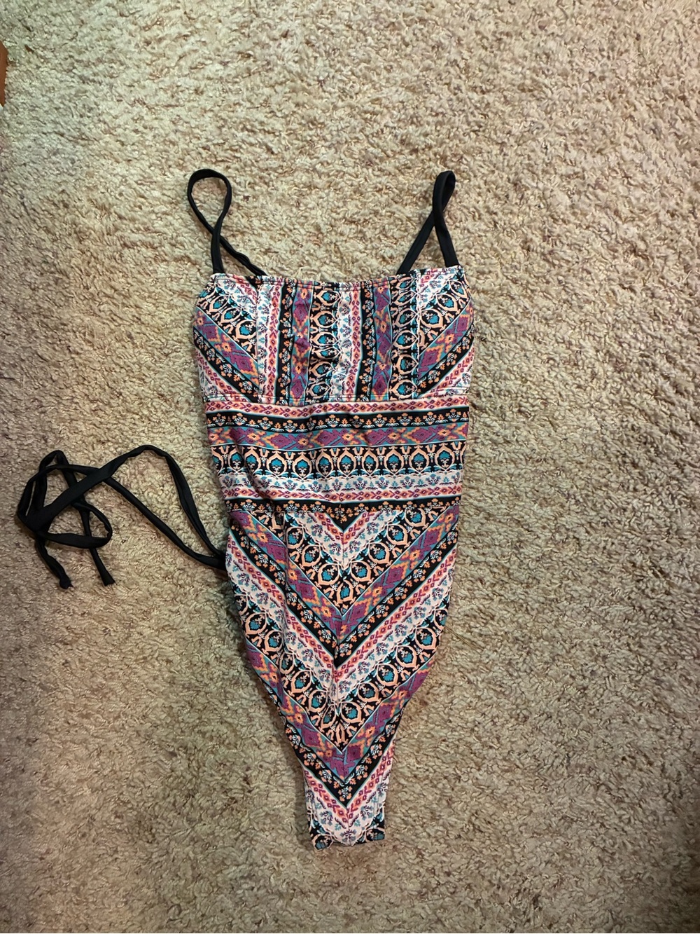 Kona Sol Black-Strap Multicolor Aztec One-Piece Swimsuit